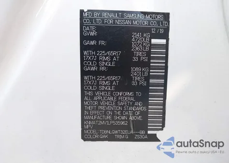 2020 Nissan Rogue Sv Intelligent Awd из США, поврежденный, VIN KNMAT2MV1LP535962